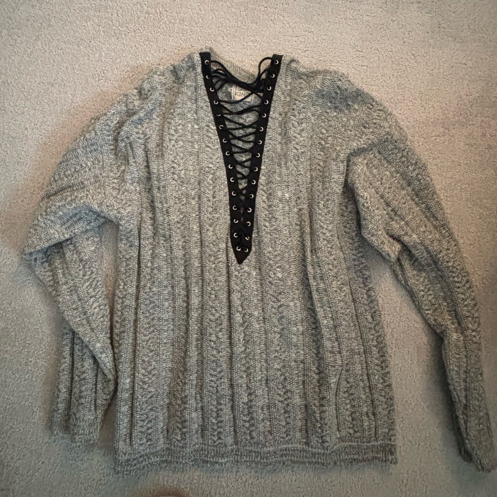 Furst of a Kind (LF) gray lace up sweater